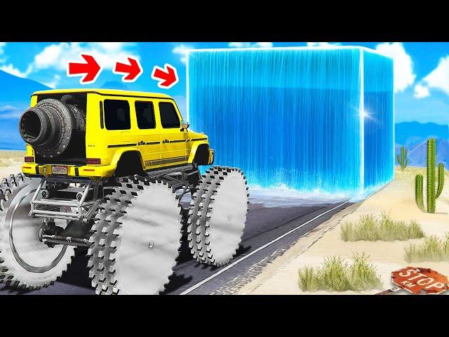 CAN A MONSTER TRUCK DRIVE THROUGH GIANT WATER CUBE IN GTA 5? EXPERIMENT IN GTA 5!