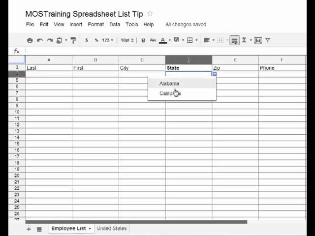 How to use Data Validation to create a drop down list in a Google spreadsheet