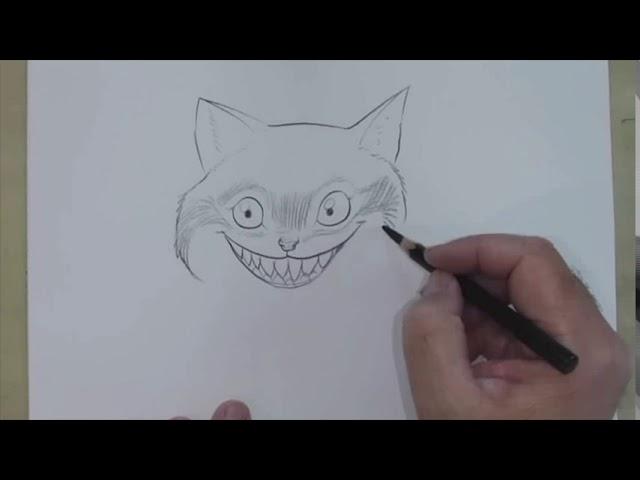 Chris Riddell draws the Cheshire Cat from Alice's Adventures in Wonderland