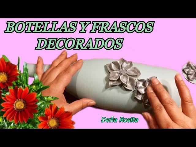 MIRA! como decorar una Botella y dos frascos de vidrio SOLO con pintura y flores en porcelana fria