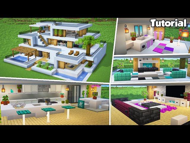 Minecraft: Modern House #46 Interior Tutorial - How to Build - Material List in Description!