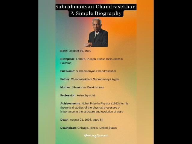 Subrahmanyan Chandrasekhar: A Simple Biography #writingclasses #shorts