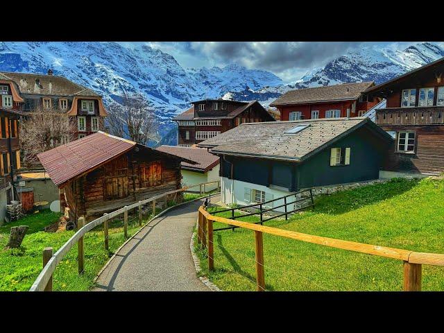 Walking tour in Mürren, Lauterbrunnen, Switzerland 4K - Incredibly Beautiful Swiss village