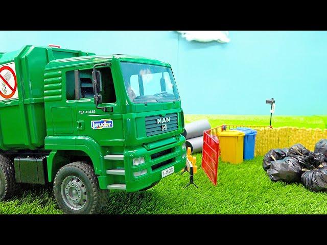 Garbage Trucks Helps Clean Up City Car Toy Play with Excavator