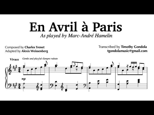 En Avril À Paris by Marc-André Hamelin| Piano Transcription