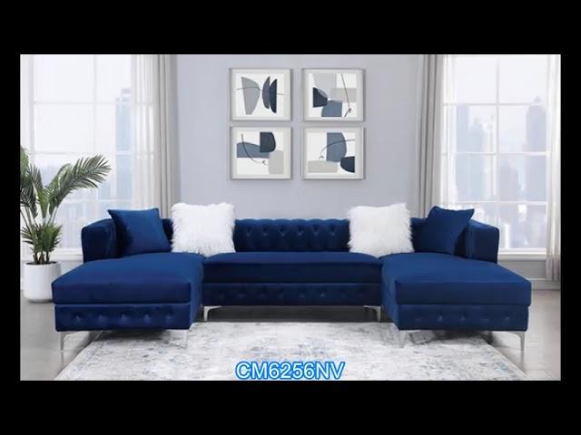 CM6256NV 3 pc Hokku designs ciabattoni navy flannelette fabric double chaise sectional sofa