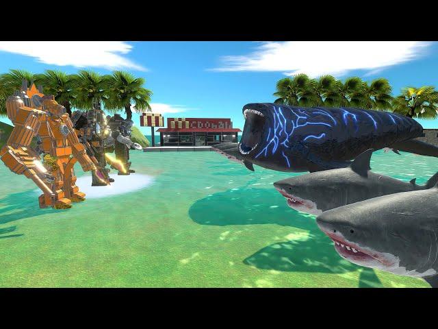 Aquatics Battle - The Bloop x Megalodon VS Titan Tv Man x Cameraman - Animal Revolt Battle Simulator