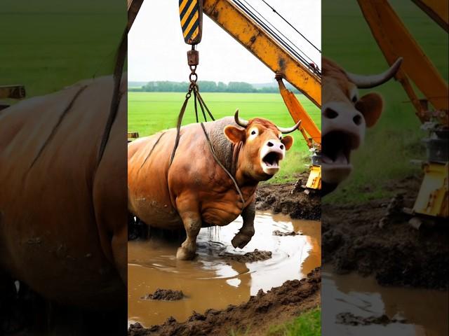 Fat cow stuck in mud, farmers saved it #humanity #cow #cowlover #shortsfeed #animals #rescue #ai