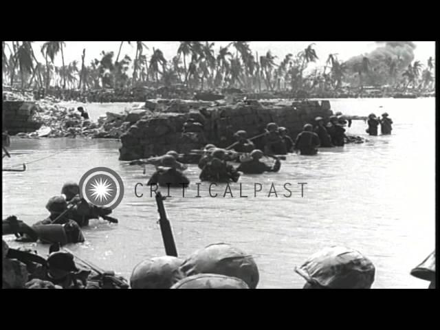 Wounded US Marines during Battle of Tarawa, World War II at Gilbert Islands Pacif...HD Stock Footage