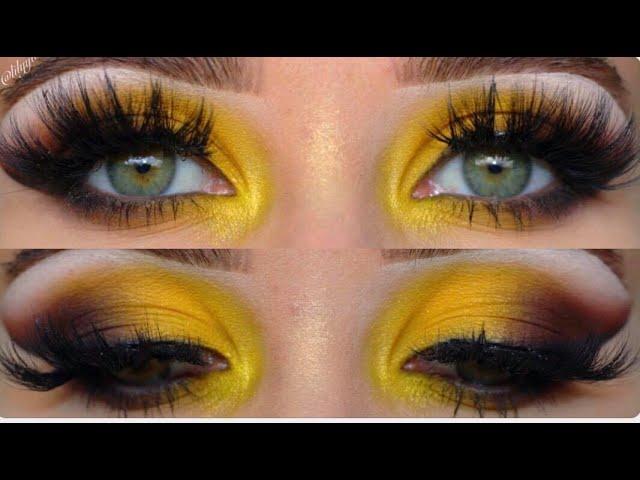 SMOKEY YELLOW AND BROWN WINGED EYESHADOW TUTORIAL || Minimal brushes