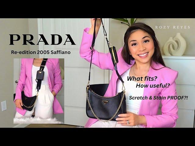 Prada Re-edition 2005 Saffiano Leather Bag: WHAT FITS? Scratch & Stain PROOF?