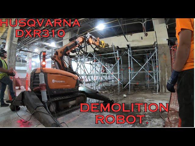 Demolition Robot Removal Of Concrete Mezzanine. Husqvarna DXR310.