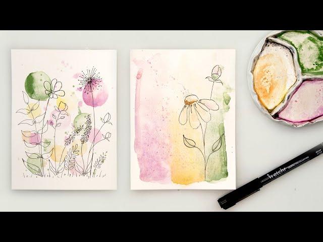 Watercolor cards - easy DIY ink and wash cards for beginners