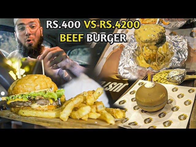 CHEAP VS EXPENSIVE FOOD CHALLENGE | Rs 400 vs Rs 800 vs Rs 4200 Beef Burger in Lahore