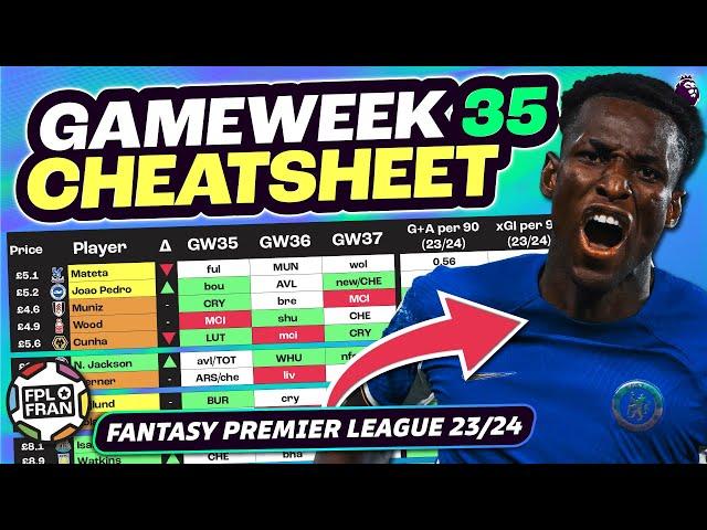 FPL GW35 CHEATSHEET & Transfer Tips | RANK: 8732 | Fantasy Premier League 2023/24