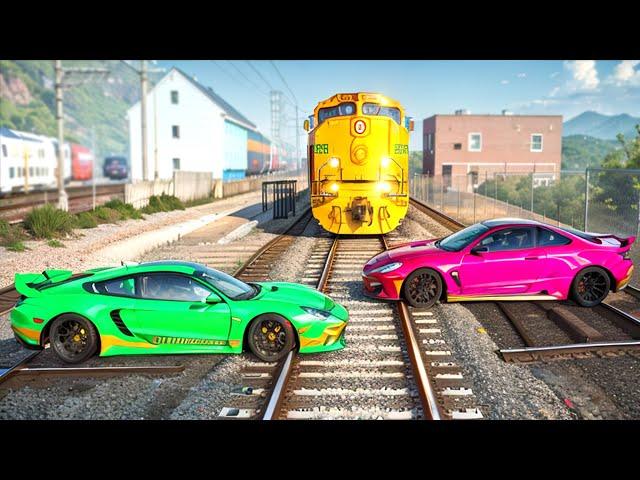 Cars vs Train Tracks - BeamNG Drive -  Long Video SPECIAL