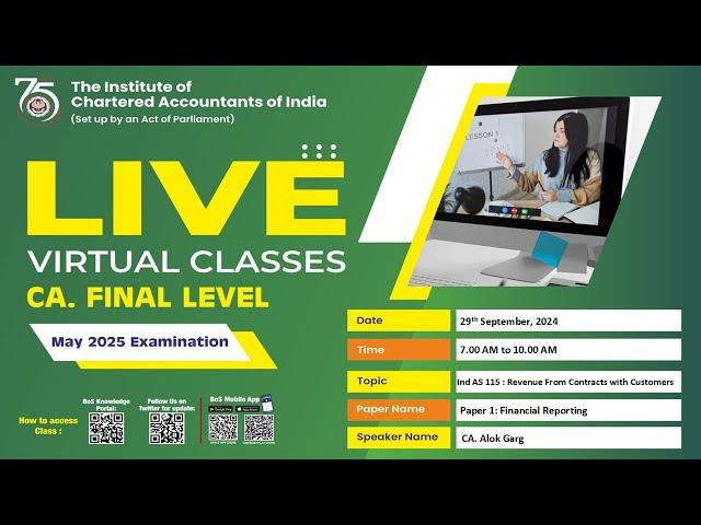 Final Paper 1: FR | Topic: Ind AS 115 : Revenue From Contracts with...| Session 1 | 29 Sep, 2024