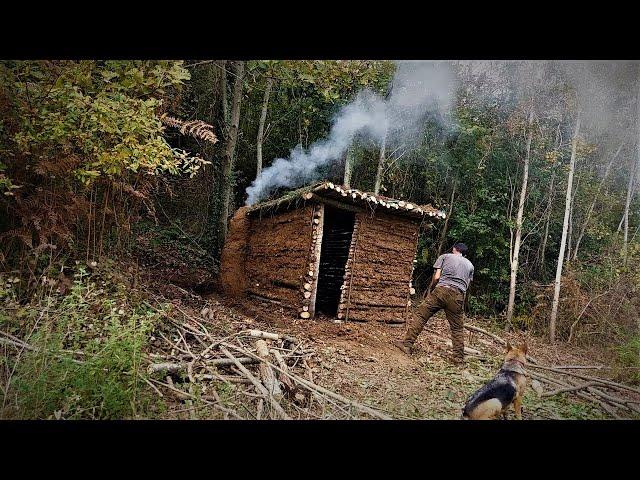 Build a Forest House With Mud and Wood | Log Cabin - Bushcraft