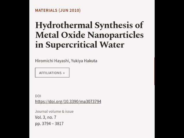 Hydrothermal Synthesis of Metal Oxide Nanoparticles in Supercritical Water | RTCL.TV