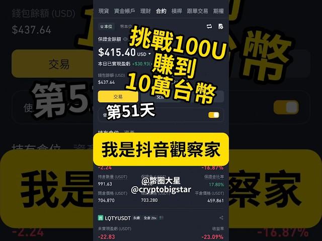 挑戰100U賺到10萬台幣 第51天 | Challenge: Making 100 to 100,000 Day 51 #100U #challenge #btc #trading #crypto