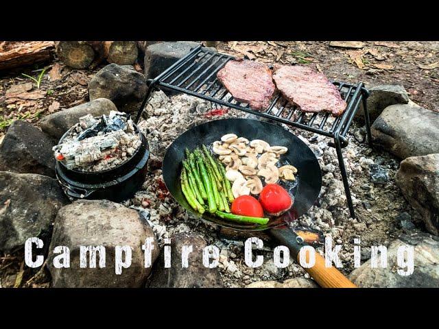 Gourmet Campfire Cooking in the Woods - Grilled Steak & Potatoes Dauphinoise