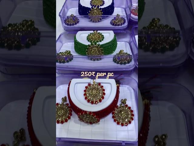 Designer Choker Necklace Set Crystal Work | Chik Sets Wholesale Price | Artificial Jewellery Sadar