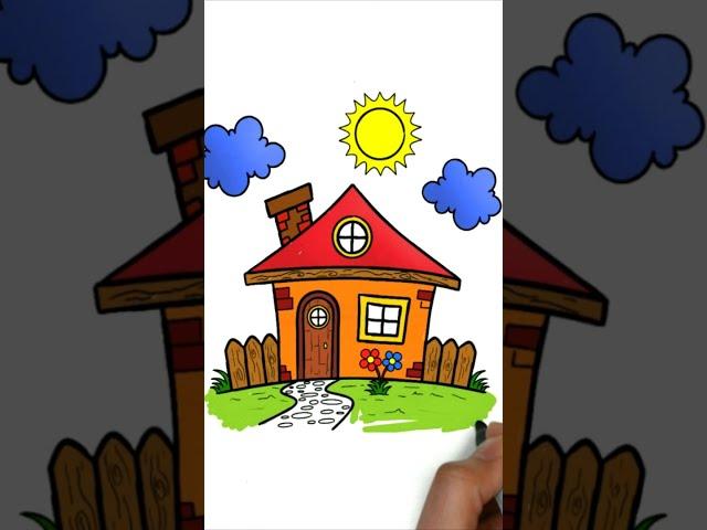 #shorts Cara menggambar rumah How to draw a house, drawings for children, как нарисовать домик