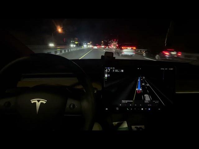 老司机 开夜车 Tesla FSD 12.5.4.1 “Philadelphia airport to home” 特斯拉自动驾驶从费城机场回家