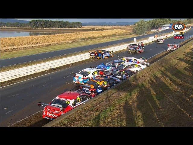 SUPERCARS 2017 RACE 3 START AND MAJOR CRASH FOLLOWED BY POST INCIDENT INTERVIEWS