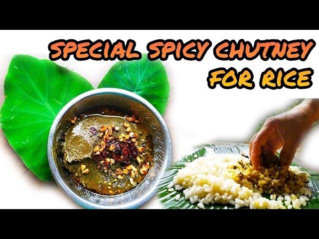 Spicy and tasty side dish for rice | Colocasia leaves chutney recipe |  Arbi / taro chatni