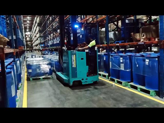 Training operator forklift Reach truck...Warehouse industrial