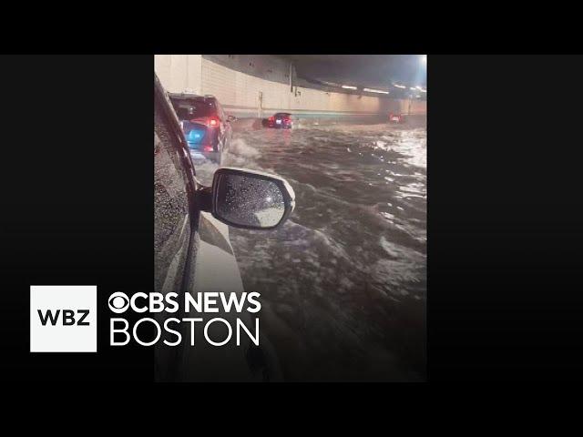 Tunnel floods during storm in Boston