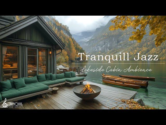 Tranquill Jazz In Lakeside | Cozy Outdoor Autumn Coffee Shop Ambience With Warm Fireplace For Rel...