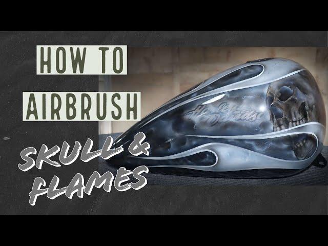 How to Custom Paint  & Airbrush a Realistic Skull and Pinstriped Flame on a Harley Davison Fuel Tank