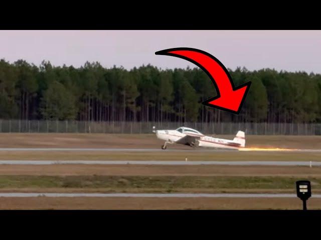 Sparks Fly as Pilot Lands with Nose Gear Only