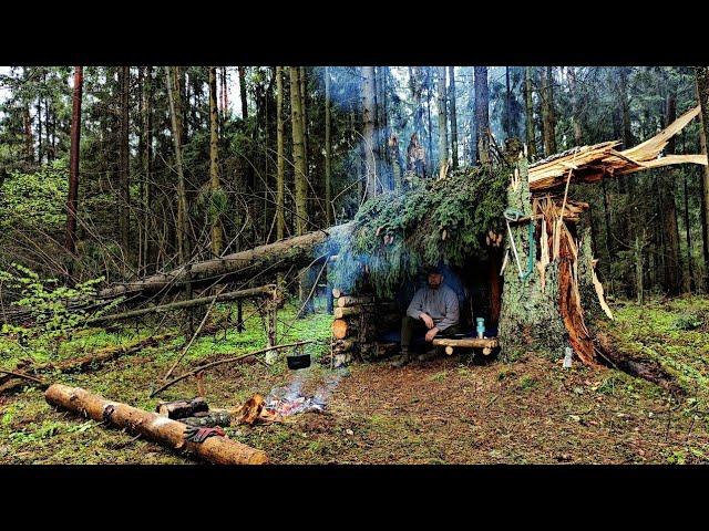 Лесное убежище в ливень и грозу| Бушкрафт | bushcraft | forest survival | forest shelter