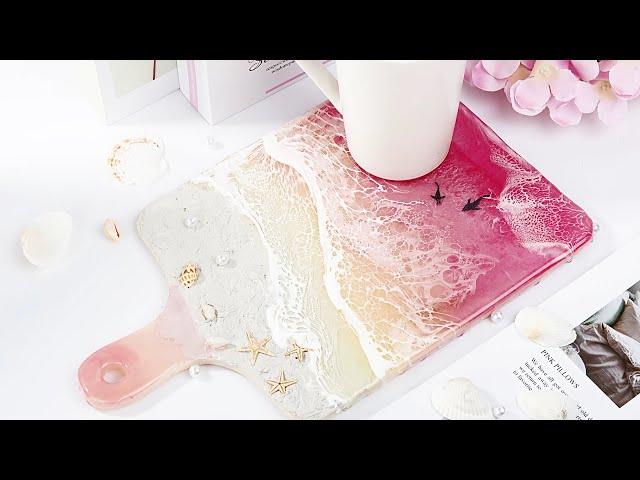 HOW TO MAKE A PINK RESIN TRAY Using A Mold ! PINK SEA WAVES ,STEP BY STEP!