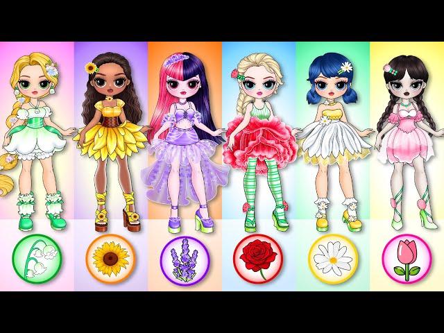 Flowers Fashion For Disney Princess, Wednesday & Ladybug | Best DIY Fashion Paper Dolls