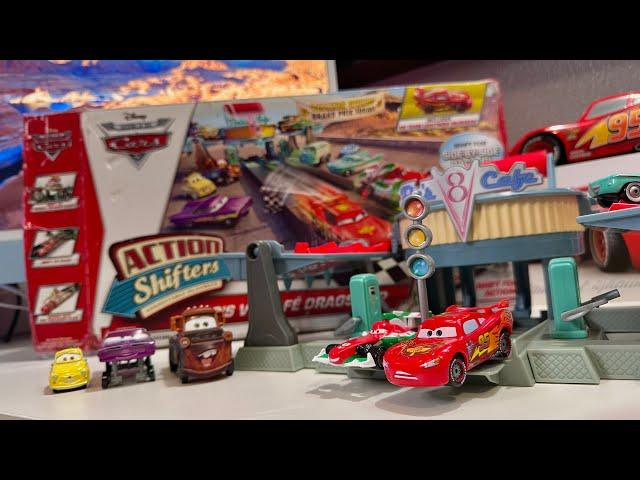 2013 Disney Cars Action Shifters Flo’s V8 Café Dragstrip Playset Review — Exclusive RS Team McQueen