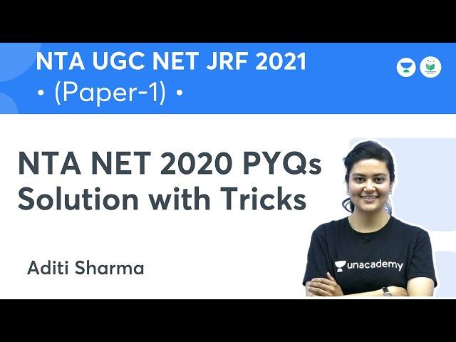 NTA NET 2020 PYQs Solution with Tricks | Paper 1 | NTA UGC NET 2021 | Aditi Sharma