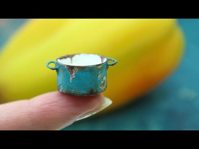 DIY Miniature metal and enamel pot for dolls | Dollhouse kitchen | Dollhouse miniatures