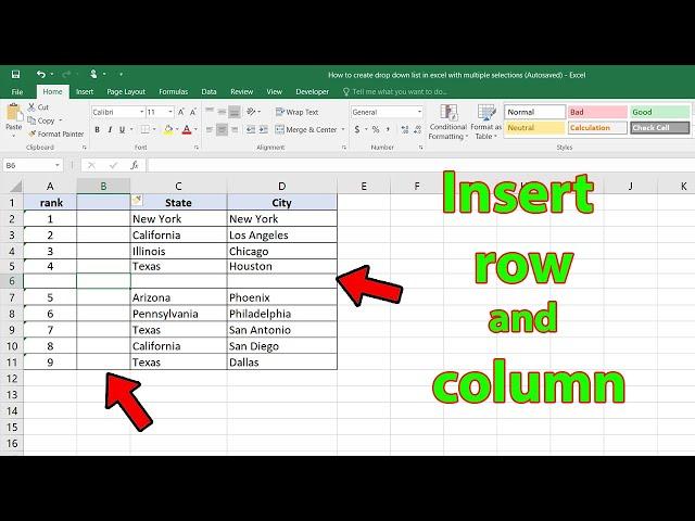 How to insert rows and columns in excel