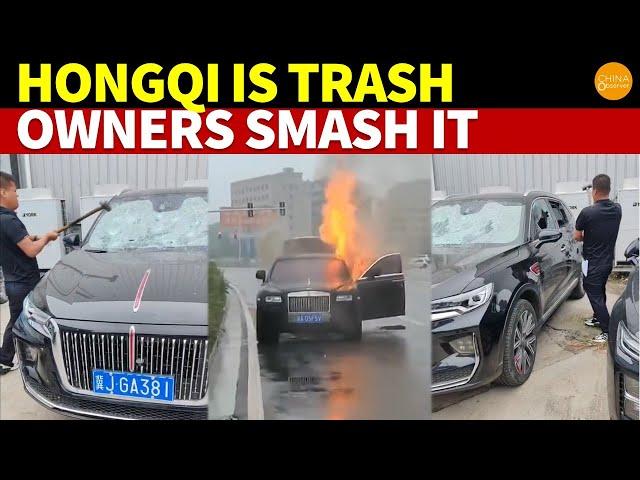 Red Flag (HongQi) Car: Pure Garbage! Blatant Copycats, Abysmal Quality Leads Owner to Smash It!