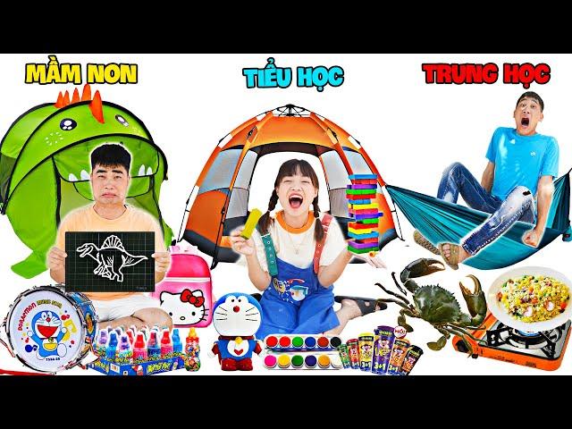 Hà Sam Thử thách cắm trại theo Cấp học Mầm Non, Tiểu Học , Trung Học Và Ăn Xúc xích Heo Cao Bồi Mới