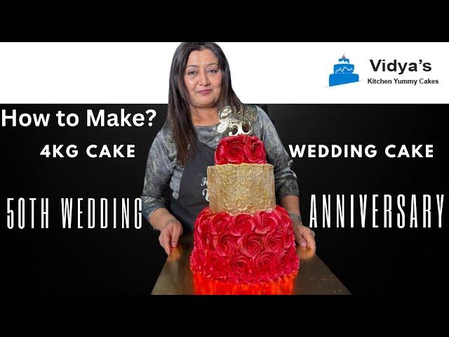 3 Tier 4 KG Wedding Cake | 50th Wedding Anniversary Cake | Vidya's KItchen Best Baker | full video