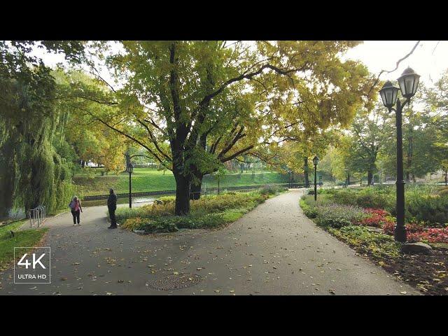 Autumn Park Walk in Riga City Centre - City Street Sounds, Latvia - ASMR [4K]