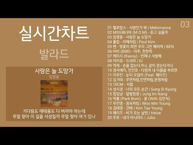 실시간차트 발라드 2022년 4월 1차 실시간 인기차트 음악차트 노래모음 + 발라드 플레이리스트   PLAYLIST 68
