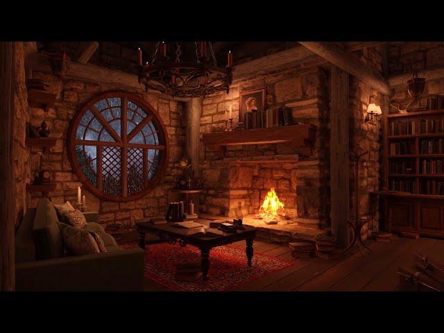 Cozy Hut Ambience - Gentle Night Rain & Fireplace