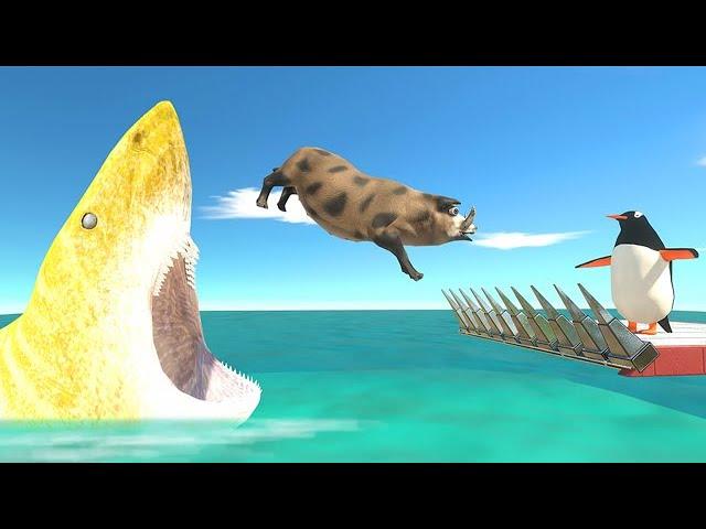 Fall On Penguin Platform Or Yellow Shark Pool - Animal Revolt Battle Simulator