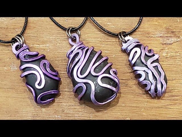 Black Stones / Purple Metal / Dollar Store Stones with Dollar Store Wire - Make Pendants for only $2